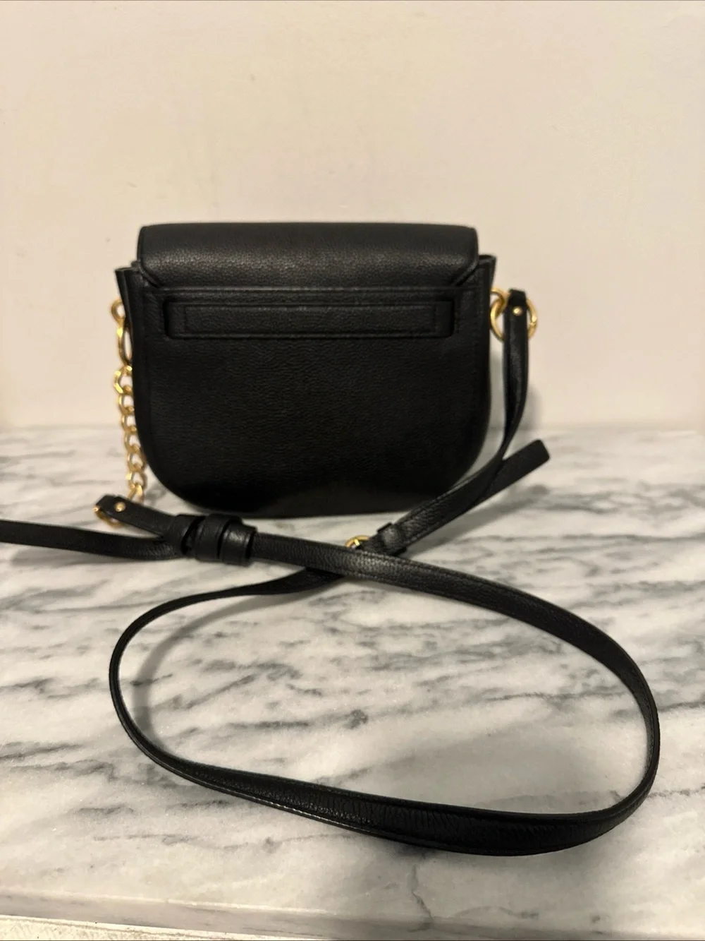 Tory Burch Black Pebbled Leather Crossbody Bag with Gold Logo Accent